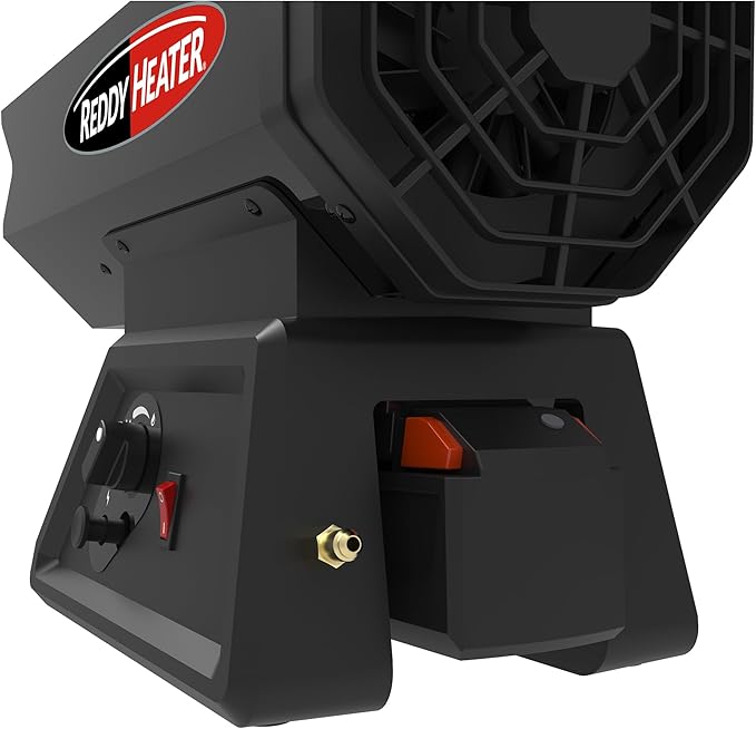 Reddy Heater Hybrid Cordless LP Forced Air Heater, 60,000 BTU, Outdoor Propane Space Heater, CSA Certified, Adjustable Base, Enclosed Motor, 10ft Hose & Regulator, Works w/Dewalt & Milwaukee