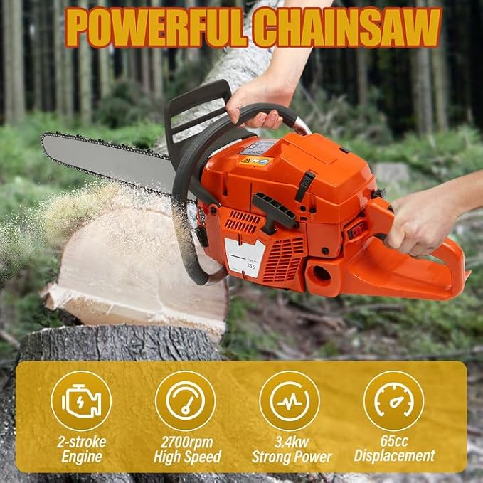 24Inch Gas Chainsaw, 65CC 2 Stroke Gas Powered Chainsaws Handheld Cordless Petrol Gasoline Chain Saw, w/Carburetor, Air Purification System for Wood Pruning, Tree Stump Trimming