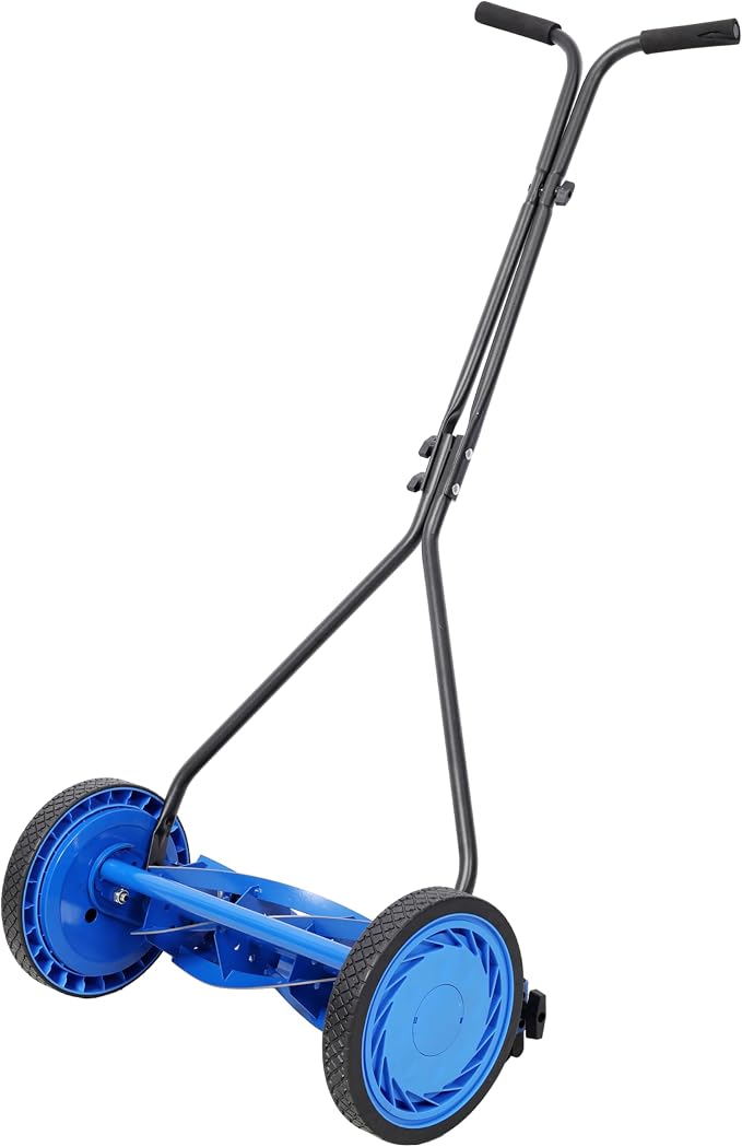 14in Push Reel Lawn Mower 5-Blade Manual Grass Cutter for Small Lawns,Lightweight & Eco-Friendly Adjustable Cutting Height 0.5"-2.25",Noise-Free & Low Maintenance,Black Color