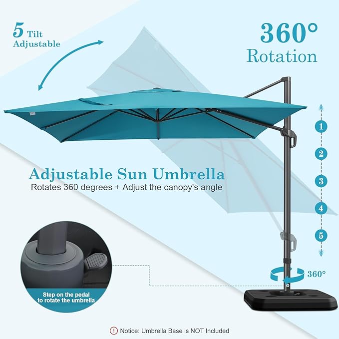 HOTEEL10x10ft Patio Umbrella Cantilever Umbrellas Double Top - Upgrade and Intensify - 360 Rotation and 5 Angles Adjustment - Aluminum Offset Pool Umbrella Outdoor Umbrellas for Patio Garden Pool