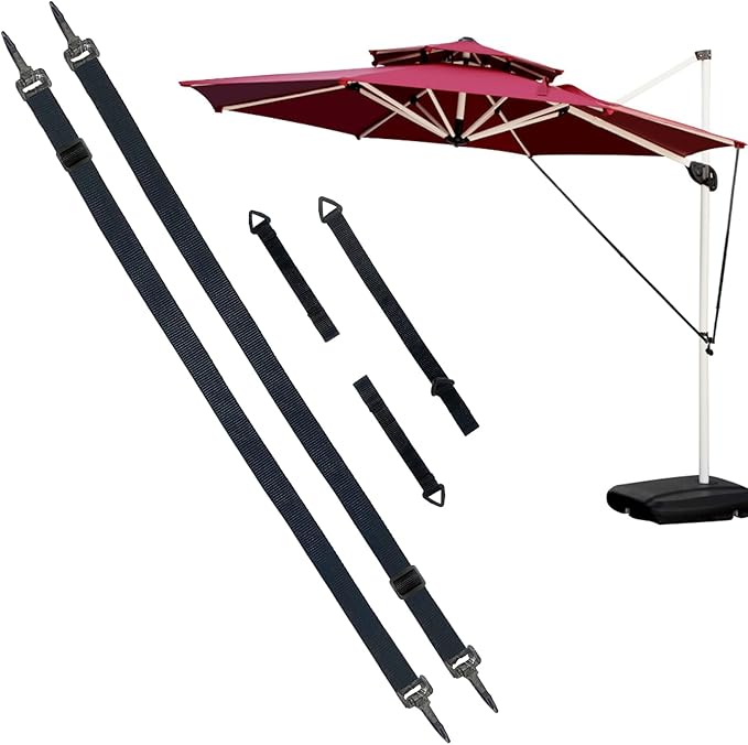 Umbrella Wind Stabilizer Straps,Fixed Strap for Large Outdoor Umbrella,Adjustable and Reusable Cantilever Parasol Wind Straps