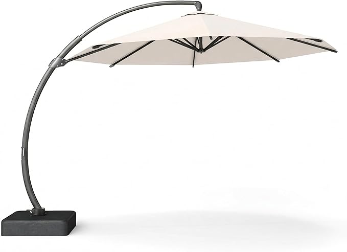11 FT Cantilever Umbrella with Base Included, Large Round 360° Rotation Offset Umbrella Outdoor Patio, Heavy Duty Aluminum Frame, Sand-Weighted Stand, for Deck, Backyard, Pool, Garden (Cream White)