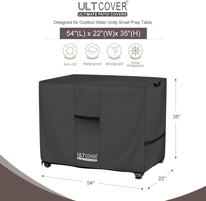 ULTCOVER Waterproof Prep Table Cover for 52 Inch Keter Unity XL Portable Table, Outdoor Storage Cabinet Prep Station Cover 54L x 22W x 35H inch, Black