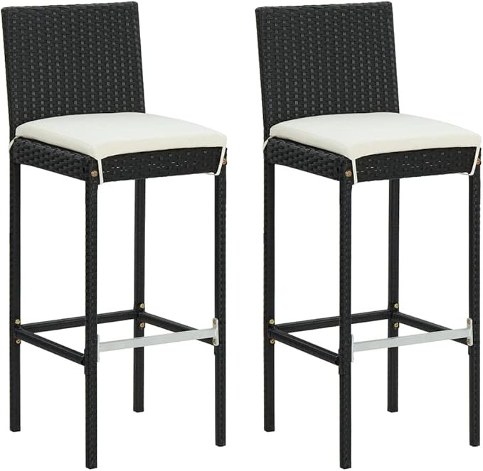 3 Piece Patio Bar Set with Cushions,Garden Table and Chairs Sets,Garden Conversation Sets, Outdoor Patio Furniture,for Patio,Backyard,Garden,Poly Rattan Black