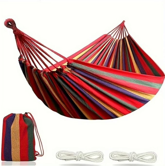 Outdoor Camping Double Hammock, 500lbs Portable Hammock with Tree Straps & Attached Carry Bag, Camping Gear, Perfect for Outside Indoor Hiking Beach Backpack Travel, Rainbow