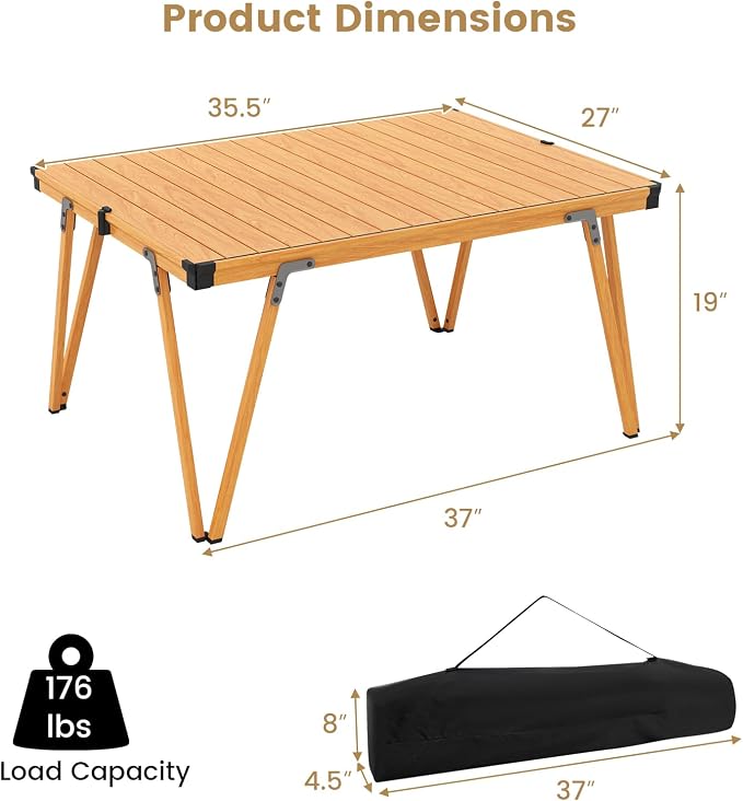 COSTWAY Folding Low Picnic Table, Portable Camping Table with Storage Bag, Lightweight Aluminum Foldable Roll-Up Table 3FT, Outdoor Camp Table for Party, Tailgating, Beach & Backyard (Brown)