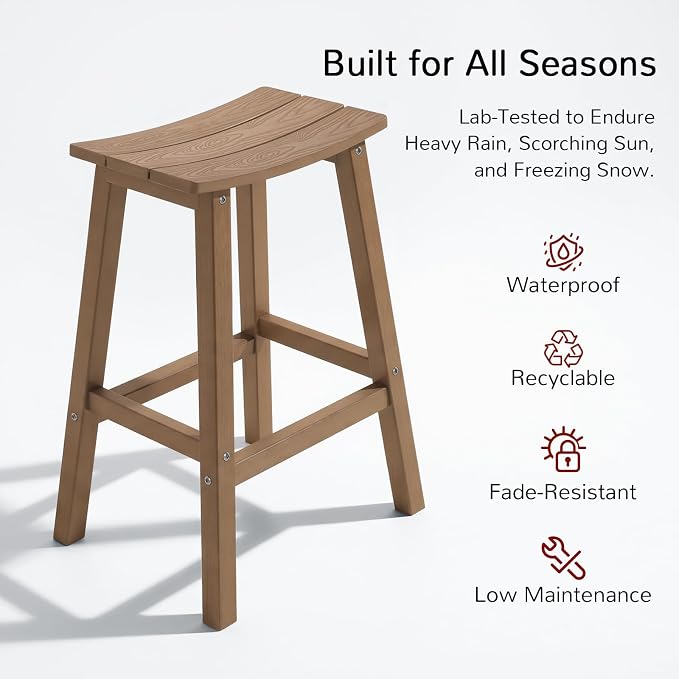 Stoog All-Weather Bar Stools Set of 4, 28" Patio Barstools, Never Rot or Fade, Low Maintenance Outdoor Furniture for Bar, Kitchen Counter & Deck, Teak