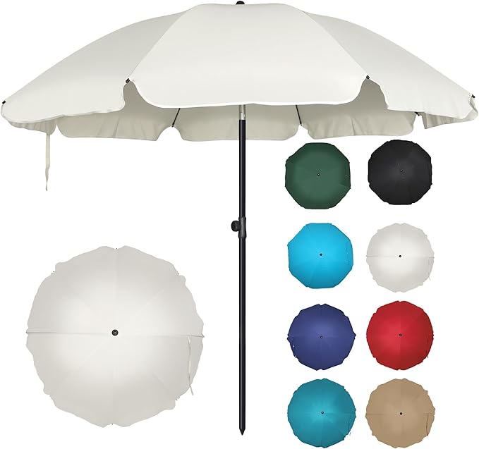 Blissun 6.5ft Patio Umbrella with Push Button Tilt & Height Adjustable, UV50+ Sun Protection with Sturdy Fiberglass Ribs & Iron Pole, Market Umbrella for Outdoor Table Garden Backyard Beach