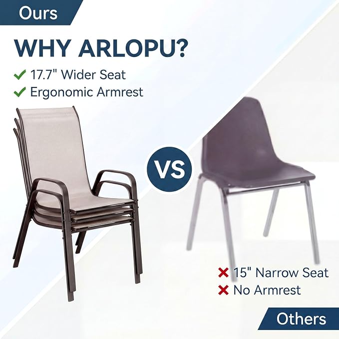 Arlopu 5 Piece Outdoor Patio Dining Set (Umbrella not Included), Porch Furniture with 4 Textline Chairs, 1 Square Glass Table for Garden, Backyard and Poolside, Lawn (Beige)