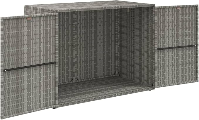 Gecheer Garden Storage Cabinet, Weatherproof Spacious Rattan Deck Box with Poly Rattan and Steel Frame for Outdoor Balcony Terrace