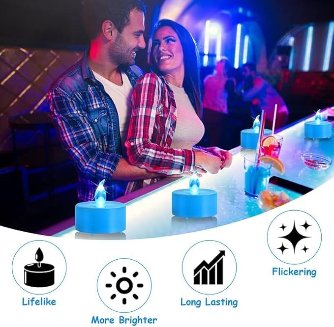 LED Tea Lights Candles- 24PACK Blue Flameless Candles Realistic and Bright Flickering Long Lasting 200Hours for Holiday Celebration,Home Decoration