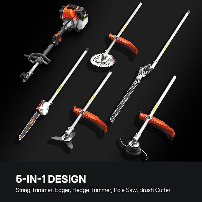 WORKIT 5-in-1 Gas Weed Wacker 52CC 2-Stroke Weed Eater Grass Trimmer 18" String Trimmer with 0.095" Dual Line Brush Cutter Auto Bump Feed Sturdy Metal Trimmer Lawn for Men & Professionals