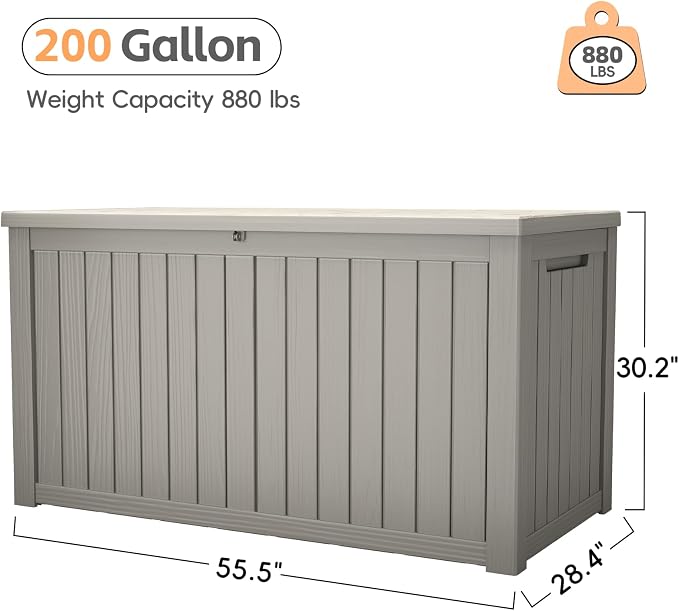 LubanNese Outdoor Storage Box, Waterproof Deck Box, Outdoor Patio Storage Bin, Weatherproof (Grey, 200 Gallon)