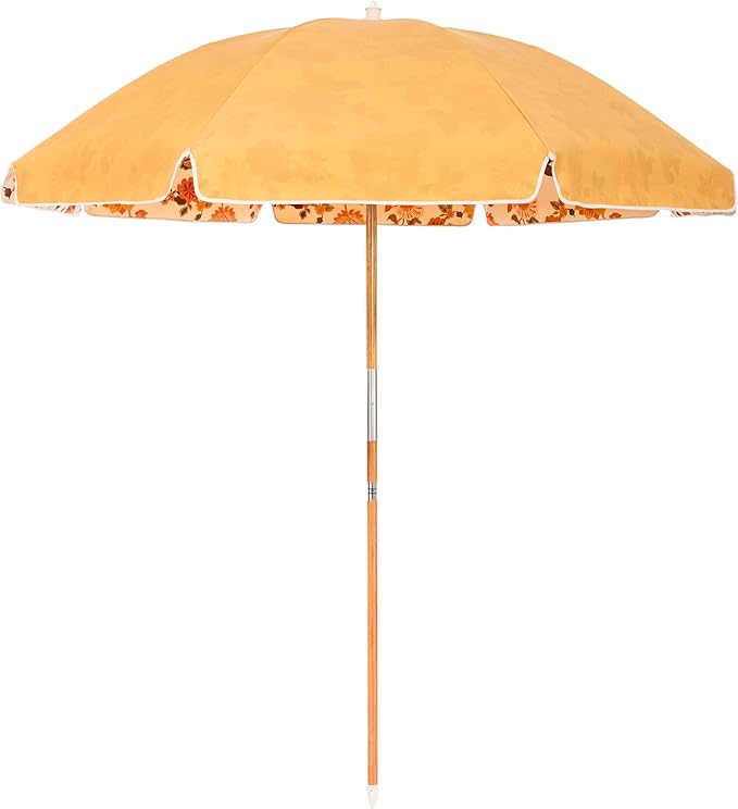 Business & Pleasure Co. Rio Umbrella Scalloped Brim For Beach, Patio or Picnic - 6' Boho Beach Umbrella, 7' Tall Wood Pole, UPF 50+