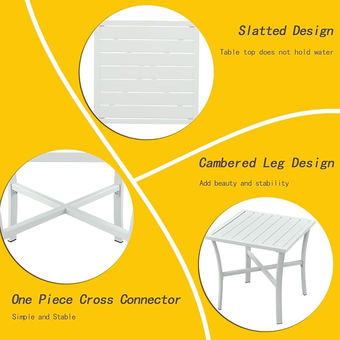 Outdoor Steel Side Table End Table for Patio, Backyard, Pool, Indoor Companion, Easy Maintenance and Weather Resistant, White