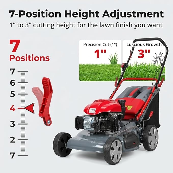 173cc Gas Lawn Mower, Self-Propelled Rear Wheel Drive, Adjustable 3-Speed Settings, 20" Cutting Width, 60L Grass Catcher, Ideal for Large Lawns, Easy Start & Efficient Grass Collect Red