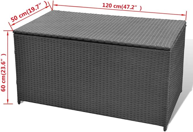 Patio Storage Box 47.2"x19.7"x23.6" Black PE Rattan Outdoor Deck Box with Polyester Lining, Steel Frame & Gas Lift Lid for Garden Furniture Cushions, Pool Toys, Pillows