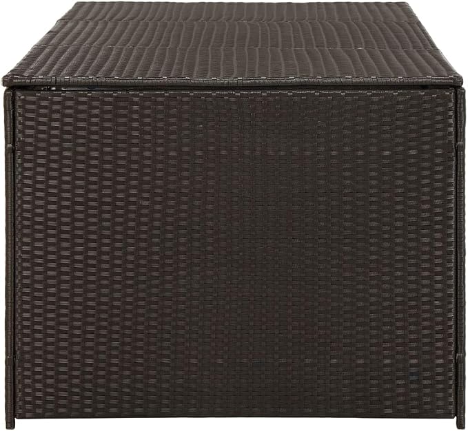 Outdoor Storage Box, Patio Rattan Deck Box, Wicker Storage Bin Deck Box, Poly Rattan Patio Storage Chest with Hinged Lid for Cushions, Pillows, 70.9"x35.4"x27.6" Brown