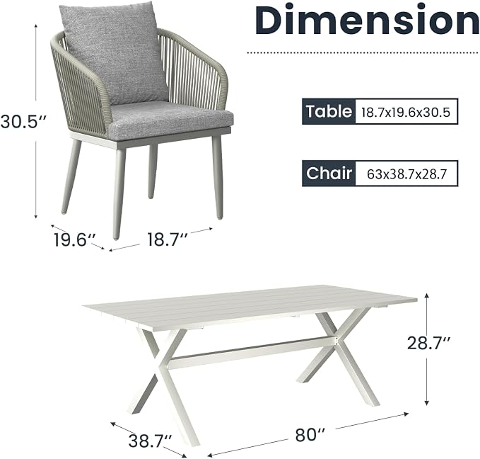 5-Piece Patio Dining Table Sets, Woven Wicker Dining Set with Rectangular Aluminum Table and Dining Chairs Modern Outdoor Dining Furniture Set for Outdoors and Indoors