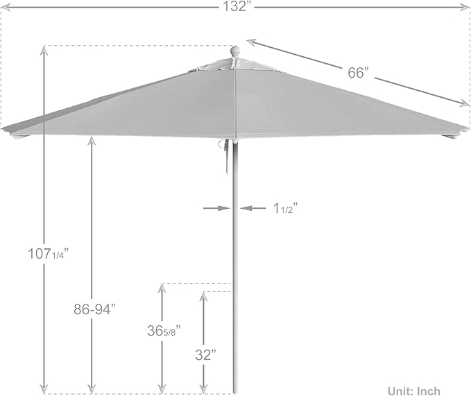 California Umbrella 11Ft Commercial Grade Market Umbrella, Pulley Lift, Aluminum/Fiberglass, 2mm pole wall, White Frame, Solution Dyed White Fabric