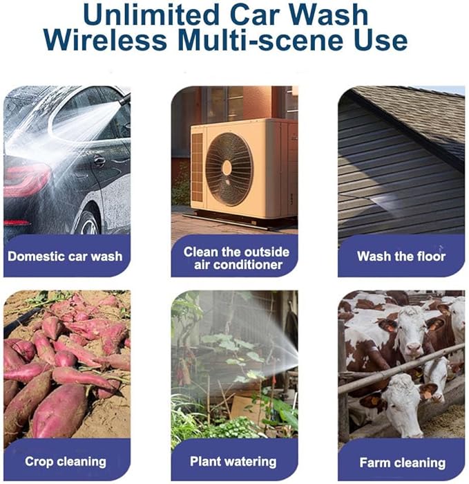 Ebooine Cordless Pressure Washer, 30Bar Pressure Water Spray Gun, 48V Lithium Battery Lasts for 60 Min with Fully Charged, Portable High Pressure Car Washer for Car/Fence/Wall/Deck Cleaning