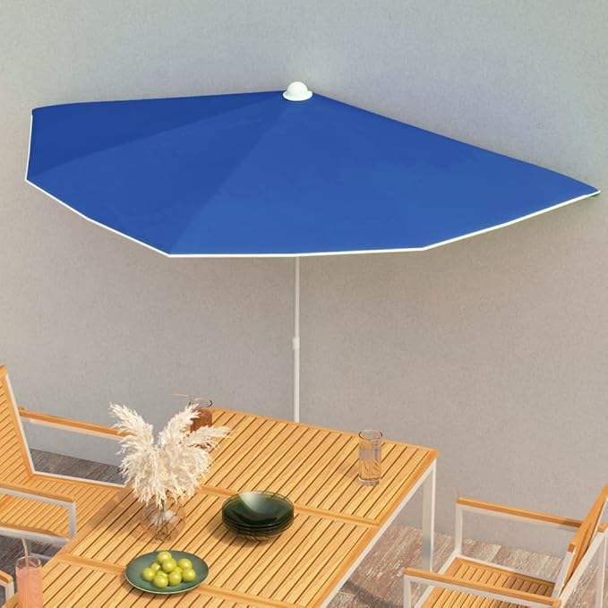 vidaXL Garden Half Parasol with Pole Outdoor Patio Sunshade Shelter Backyard