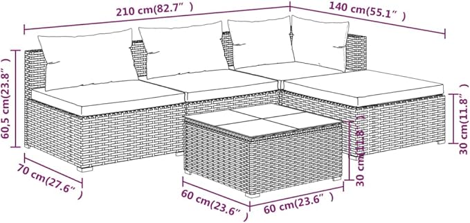 Patio Lounge Set with Cushions,Outdoor Table and Chairs Set,Terrace Conversation Set Furniture,Outdoor Furniture,for Garden,Backyard,5 Piece Poly Rattan Brown