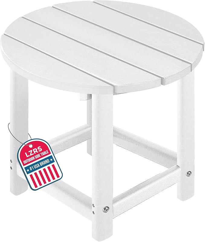 LZRS Adirondack Patio Side Table End Table, Outdoor Coffee Tables for Patio, Backyard,Pool, Indoor Companion, Easy Maintenance & Weather Resistant(White)