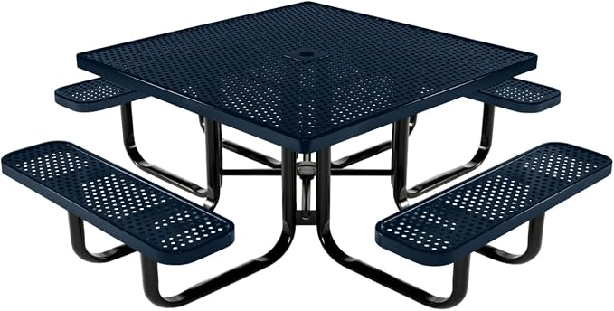 COATEDOUTDOORFURNITURE Heavy-Duty Portable Outdoor Kids Table with Umbrella Hole, Punched Steel Kids Picnic Table, Commercial-Grade, Made in America (46 in, Square, Childrens, Dark Blue)