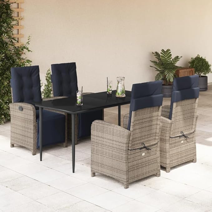 Backyard Furniture Patio Conversation Sets Outdoor Seating 5 Piece Patio Dining Set with Cushions Gray Poly Rattan Suitable for Gardens, Balconies, Decks