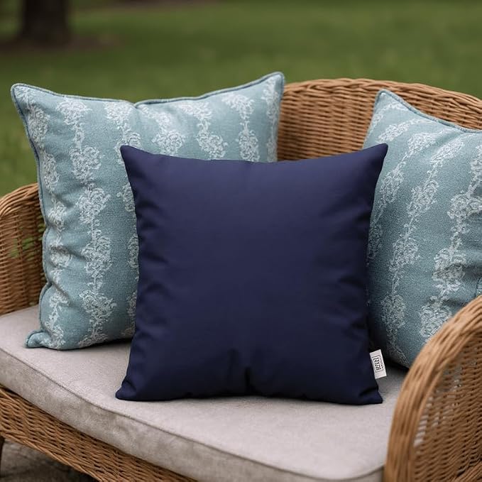 Set of 2 - Indoor/Outdoor Over-Sized/Large/Jumbo 24" Square Decorative Throw/Toss Pillows - Solid Navy Blue