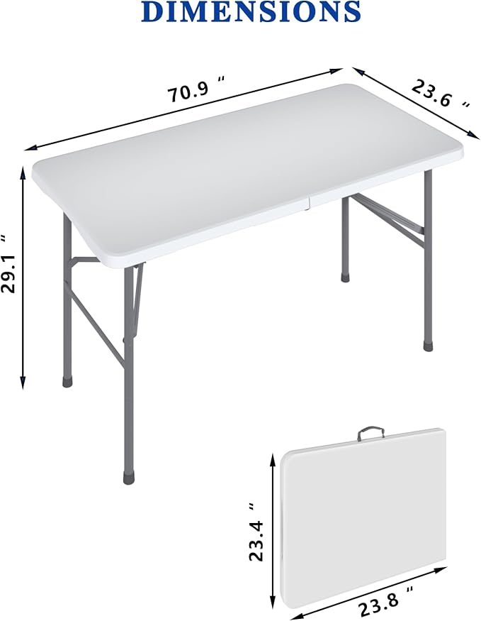 4FT Folding Tables – Heavy Duty Portable Foldable Picnic Table with Built-in Handle, 450 lb Capacity – Ideal for Events, Parties, Crafts, Camping & Dining (10-Pack, White)