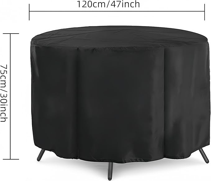 Round Patio Furniture Cover, 47" Dia x 30" H Outdoor Waterproof Dustproof Heavy Duty Oxford Fabric Anti-Fading Storage Cover for Outside Table Chair Large Furniture