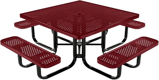 COATEDOUTDOORFURNITURE Heavy-Duty Portable Outdoor Kids Table with Umbrella Hole, Punched Steel Kids Picnic Table, Commercial-Grade, Made in America (46 in, Square, Childrens, Burgundy)