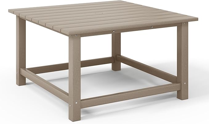 Costaelm Patio Conversation Set, 5 Piece Balcony Furniture, Small Patio Firepit Furniture Outdoor Adirondack Square Coffee Table and Chair for Backyard Lawn Porch Pool Garden, Weathered Wood
