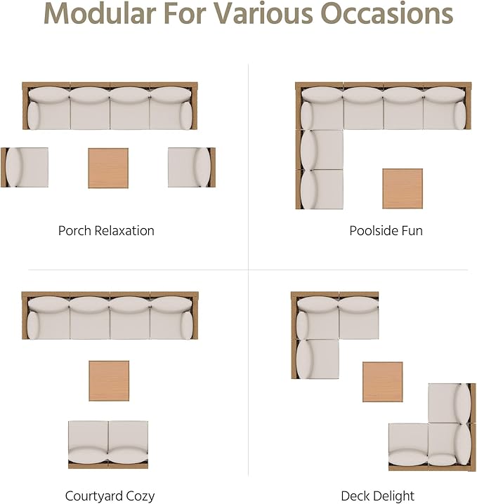 LAUSAINT HOME 7 Pieces Outdoor Sectional Sofa Set, All-Weather PE Wicker Rattan Patio Conversation Set with Thick Cushions & Coffee Table, Patio Furniture Set for Garden, Backyard, Porch (Beige)
