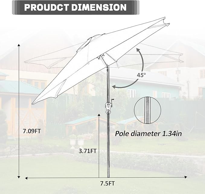 GDY 7.5FT Patio Umbrella Outdoor Table Umbrella,Market Umbrella with Push Button Tilt and Crank for Garden, Lawn, Deck, Backyard & Pool (Coffee)