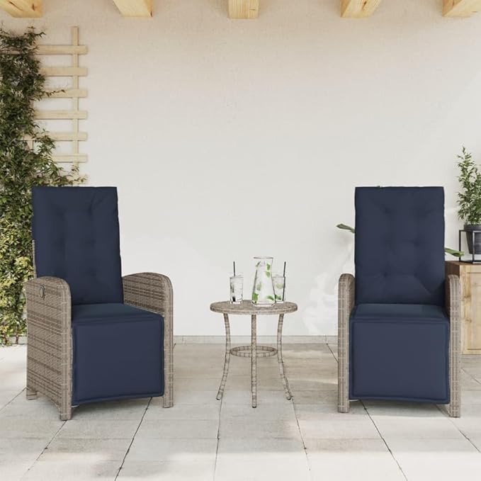 3 Piece Bistro Set with Cushions, Patio Conversation Set Porch Furniture Set Outdoor Sofa Set Front Porch Furniture for Poolside Garden Exhibition Negotiation Area Gray Poly Rattan