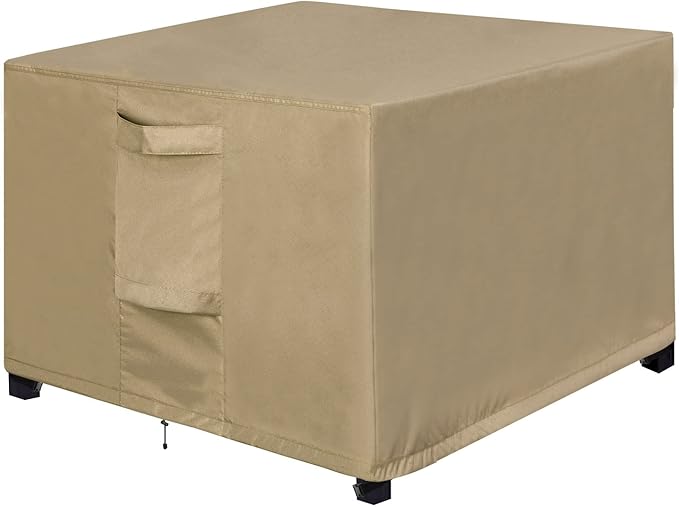 OutdoorLines Outdoor Waterproof Patio Ottoman Covers - Square UV-Proof Patio Side Table Cover Windproof Heavy-Duty Furniture Covering Protector 28L x 28W x 17H Inch, Camel