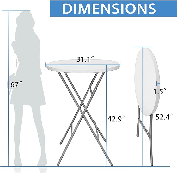 GUAGUA 32" Round Plastic Folding High Top Table - Versatile Bar, Cocktail & Portable Pub Table for Parties, Bistro & Events (White Set)