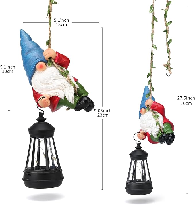 Solar Hanging Gnome Garden Statues Climbing Rope Gnome with LED Lantern | Summer Outdoor Decor Tree Hugger Yard Porch Wall Fence Decoration Mother's Day Birthday Gifts for Mom Women