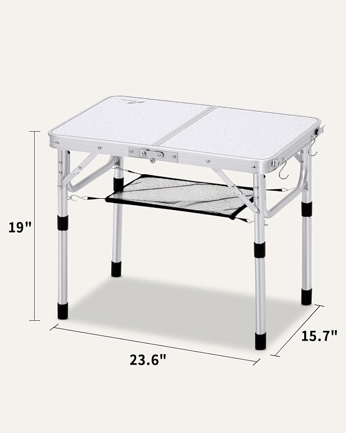 Sportneer Camping Table: Adjustable Height Small Folding Table 23.6" L x 15.7" W 2 Height with Mesh Layer - Compact & Portable Camping Essentials for Outdoor Camp Garden Picnic BBQ Dining Cooking