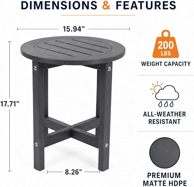 Round Outdoor Side Table, Gray HDPE