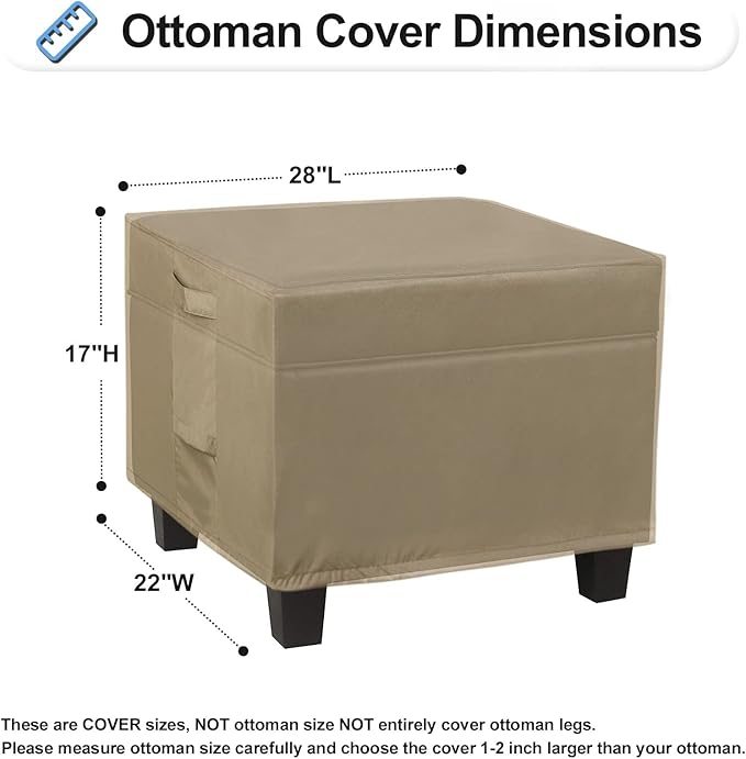 OutdoorLines Outdoor Waterproof Patio Ottoman Covers - Rectangle UV-Proof Patio Side Table Cover Windproof Heavy-Duty Furniture Covering Protector 28L x 22W x 17H Inch, Camel