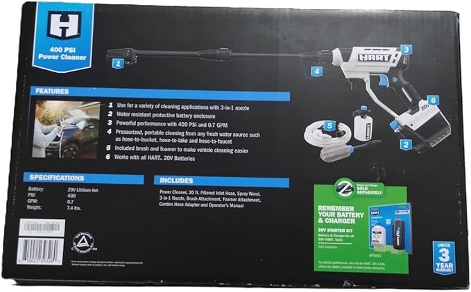 HART 20-Volt Cordless Pressurized Vehicle Cleaner Portable Cleaning | 400 psi