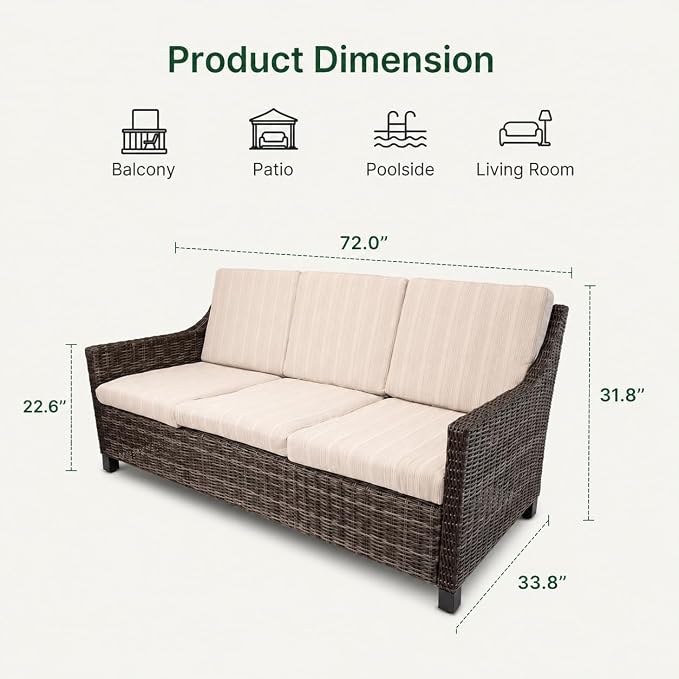 Wicker Patio Conversation Set, Outdoor Patio Furniture Set with Deep Seating, Wide Armrests & Thick Cushions, All-Weather Outdoor Furniture Set for Patio, Porch, Deck & Backyard