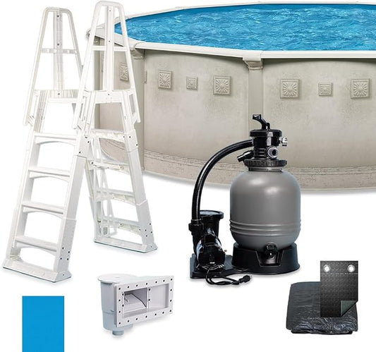 Laredo 24' x 52" Easy-Build DIY Steel above Ground Swimming Pool Kit by WaterThat with Sand Filter Pump, Ladder, Liner, Skimmer, and Winter Pool Cover