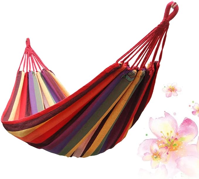 Portable Outdoor Camping Hammock Swing Chair 190x85cm Canvas Striped Hanging Chair for Garden Patio Travel with European Rainbow Colors