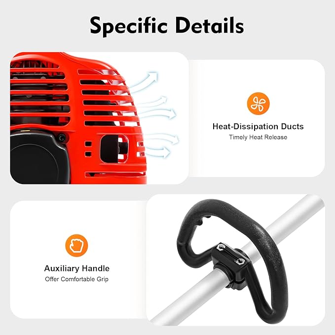 Gas Weed Wacker, 51.7CC 2-Strokes Cutter Grass Trimmer, 4 in 1 Lawn Mower Pruner Tool Multi Garden Tools Brush Cutter, Gas Hedge Trimmer Pole Saw with Extension Pole, Red