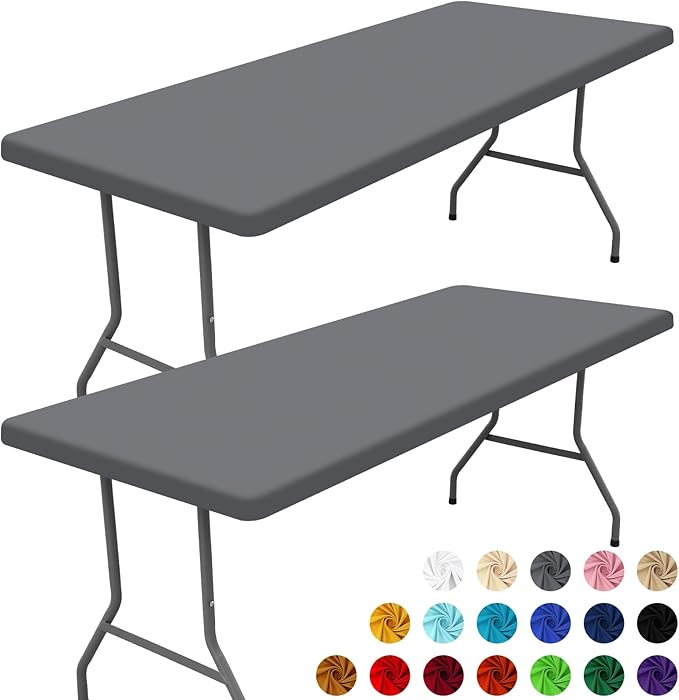 Moosfor Spandex 5 Foot Rectangle Table Cloth 2 Pack, Elastic Fitted Tablecloths for Picnic, Stretch Washable Patio Table Cover for Outdoor, Camping, Banquet and Parties (Grey, 30"x60")
